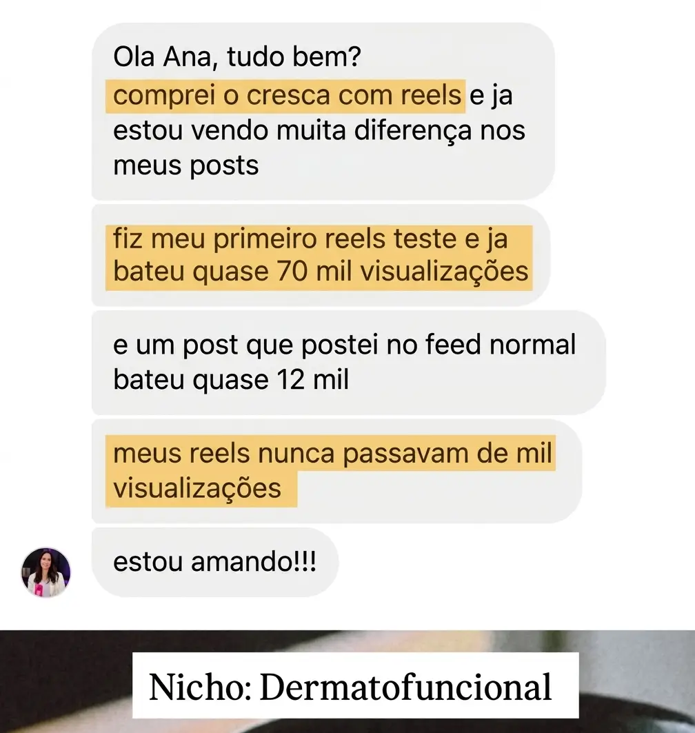 Feedback real de aluna do Cresça com Reels.