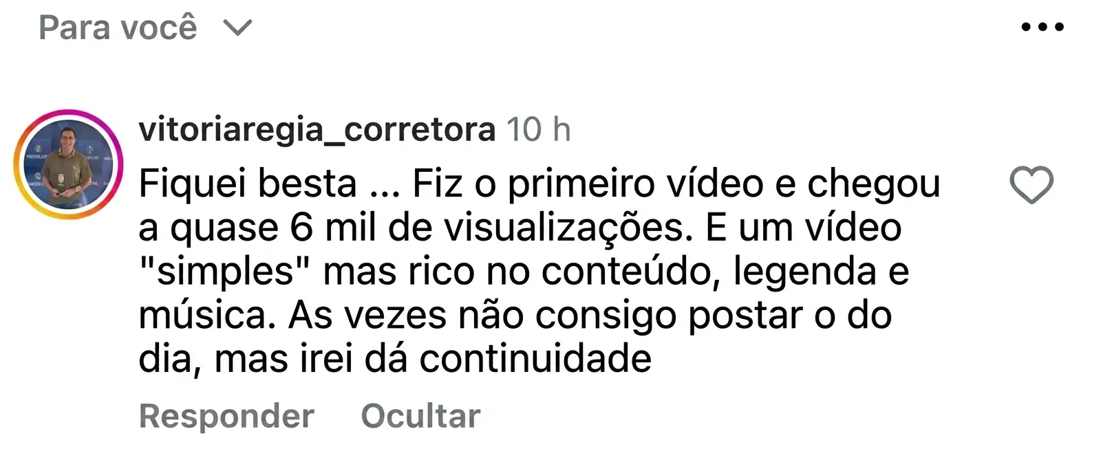 Feedback real de aluna do Cresça com Reels.