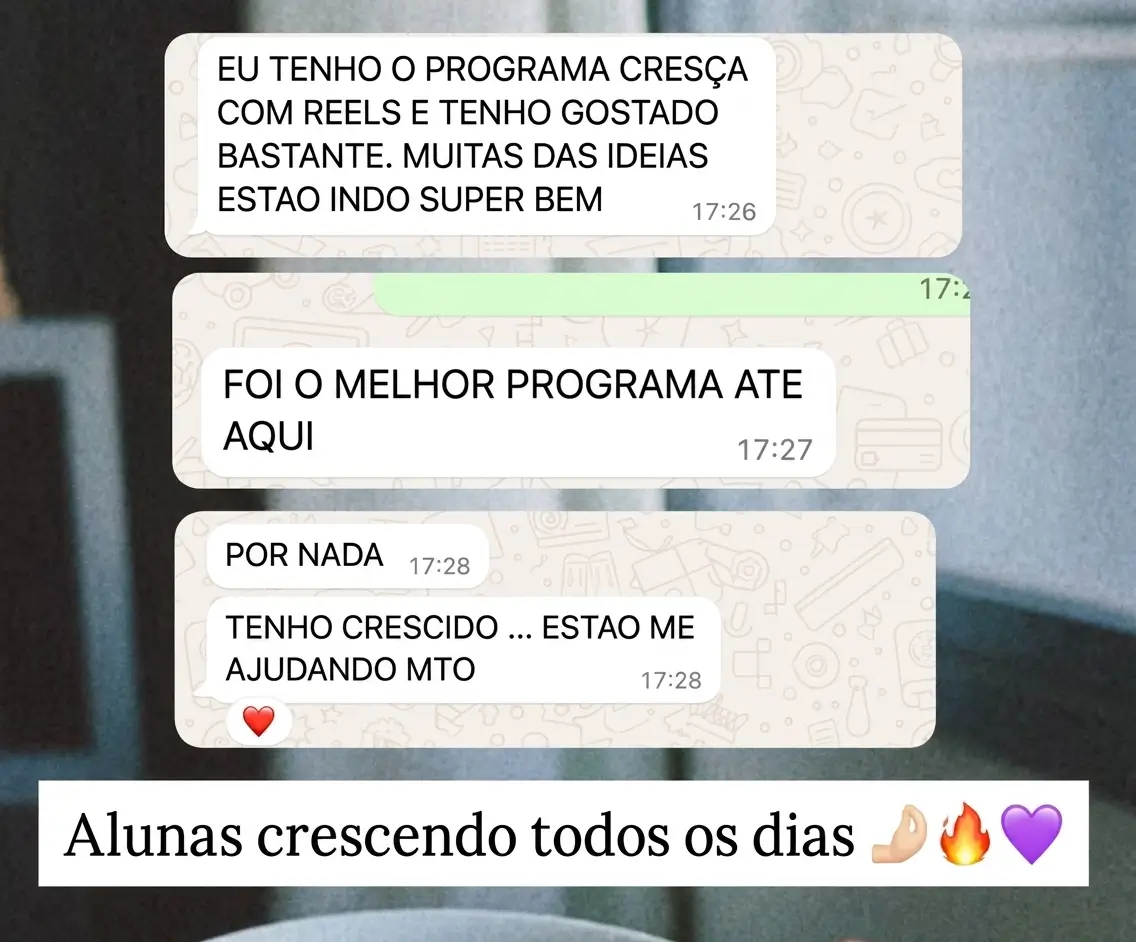 Feedback real de aluna do Cresça com Reels.