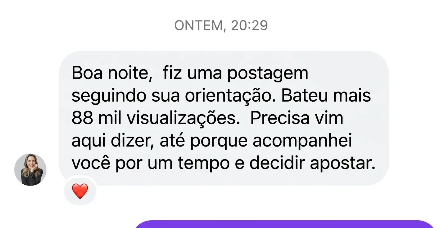 Feedback real de aluna do Cresça com Reels.