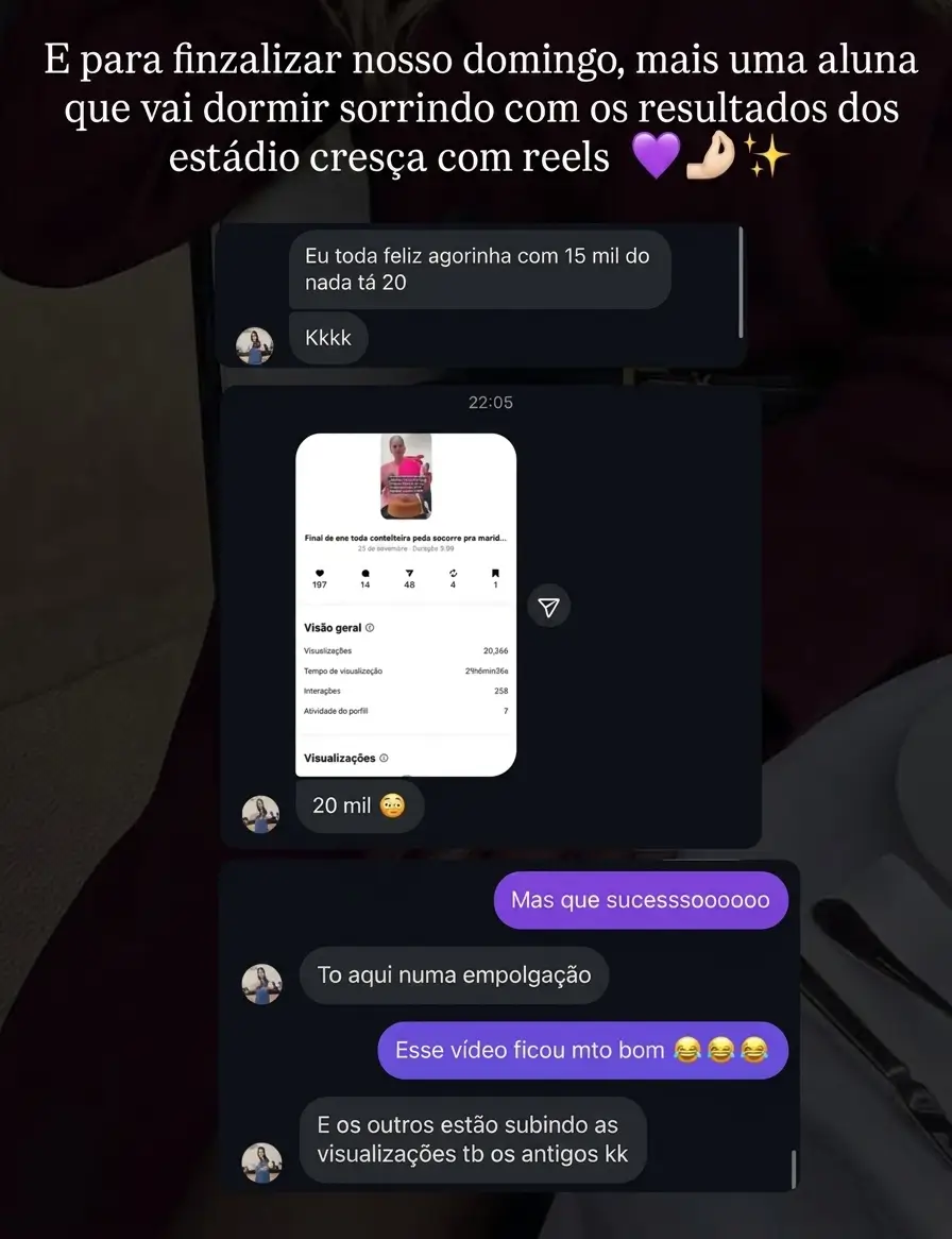 Feedback real de aluna do Cresça com Reels.