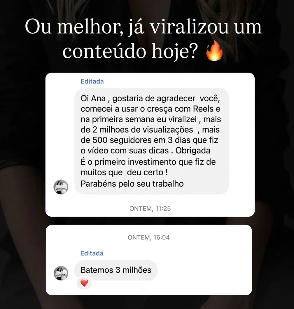 Feedback real de aluna do Cresça com Reels.