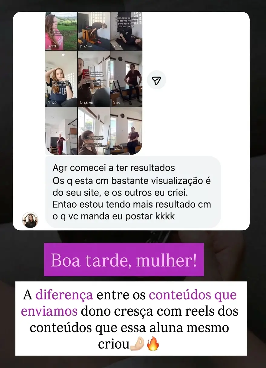 Feedback real de aluna do Cresça com Reels.