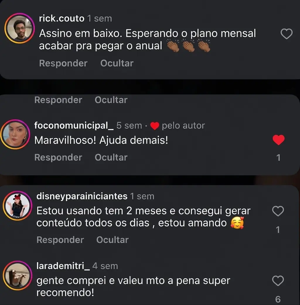 Feedback real de aluna do Cresça com Reels.