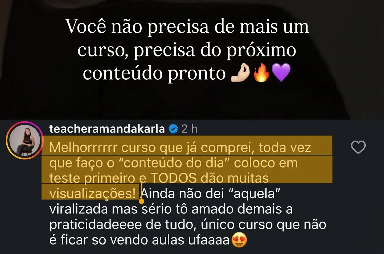 Feedback real de aluna do Cresça com Reels.