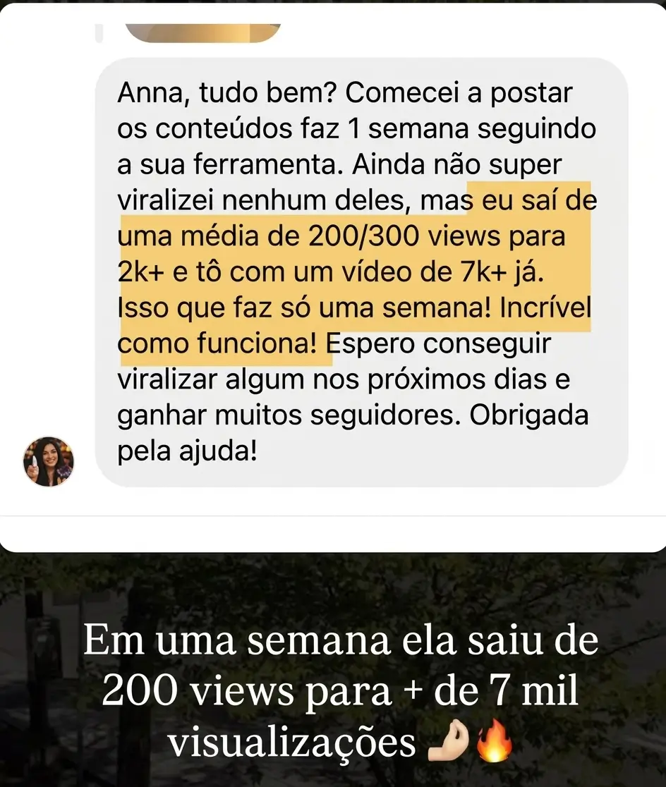 Feedback real de aluna do Cresça com Reels.