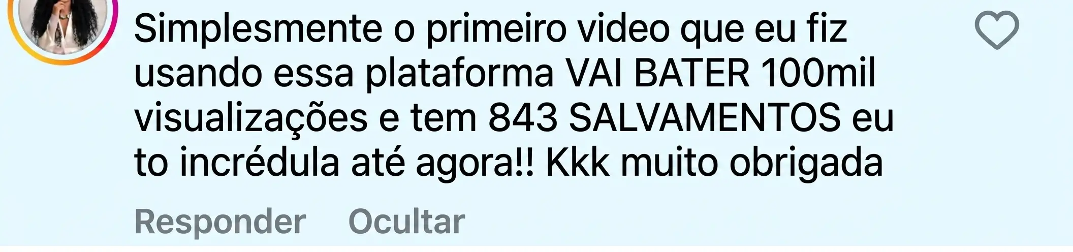 Feedback real de aluna do Cresça com Reels.