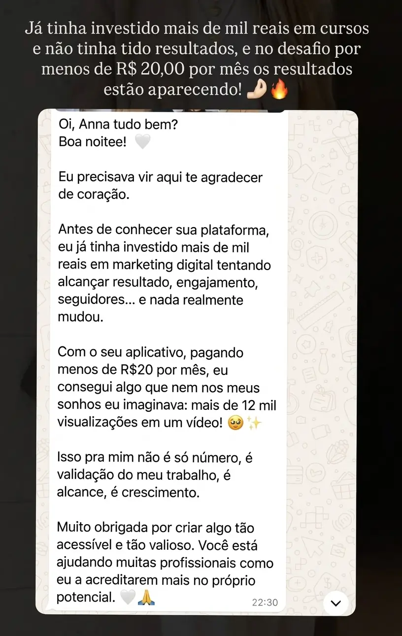 Feedback real de aluna do Cresça com Reels.