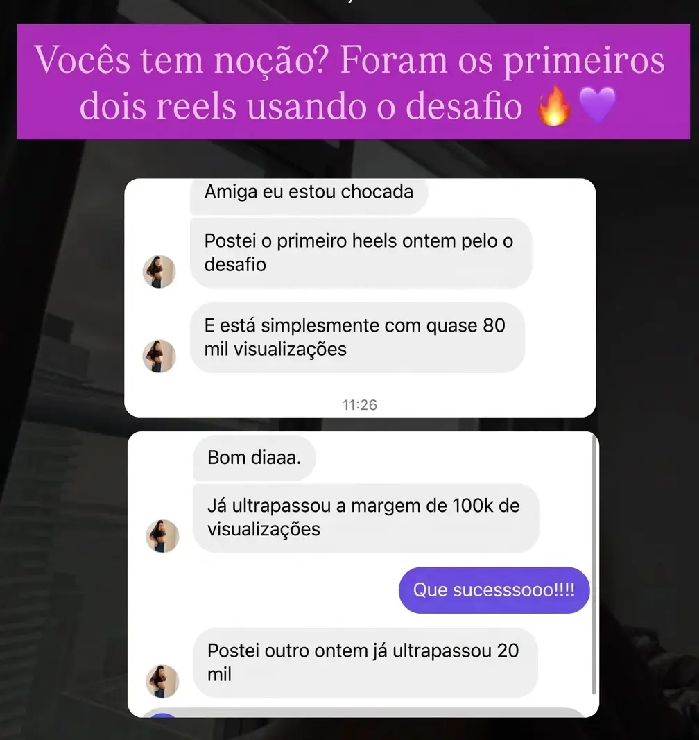 Feedback real de aluna do Cresça com Reels.