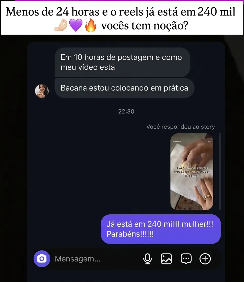 Feedback real de aluna do Cresça com Reels.
