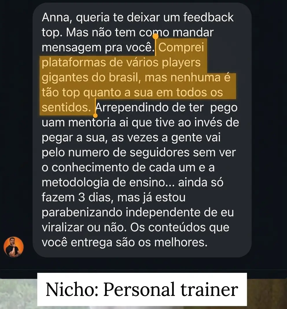 Feedback real de aluna do Cresça com Reels.